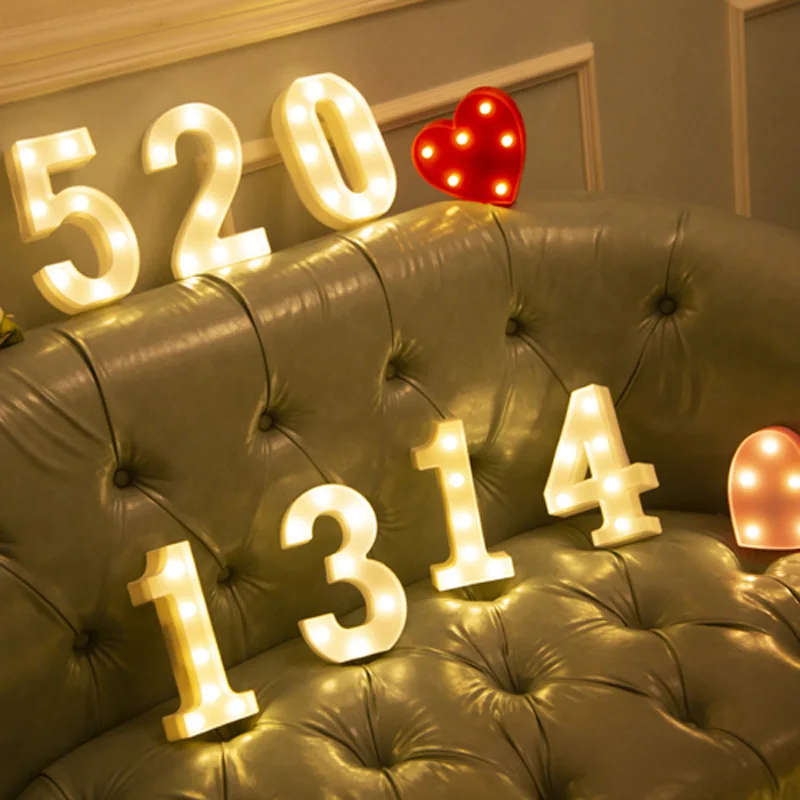 

Светодиодная лампа с буквами алфавита, светящийся ночсветильник с цифрами, украшение на батарейках для дома, свадьбы, дня рождения, Рождест...