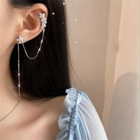 fyuan shine flower zircon crystal drop earrings for women long tassel ear line weddings jewelry gifts
