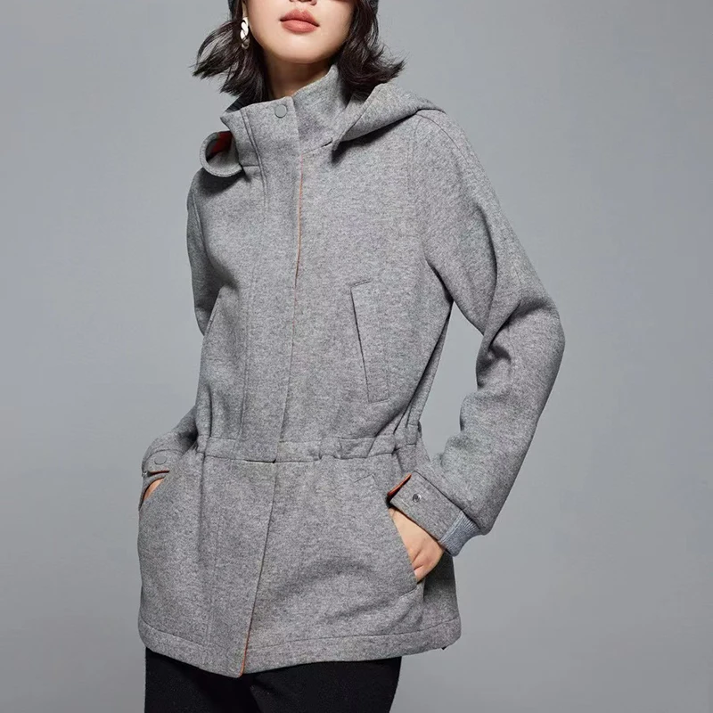 Женская куртка с воротником-стойкой шерстяная в стиле старого монет высокое