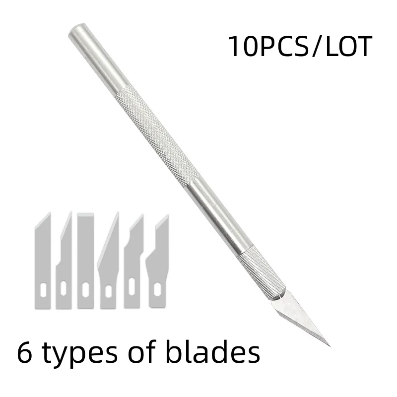 

10PCS Engraving Non-Slip Metal Scalpel Knife Blades Cutter Craft Knives for Mobile Phone PCB Repair Hand Tools Fixed Blade Knife