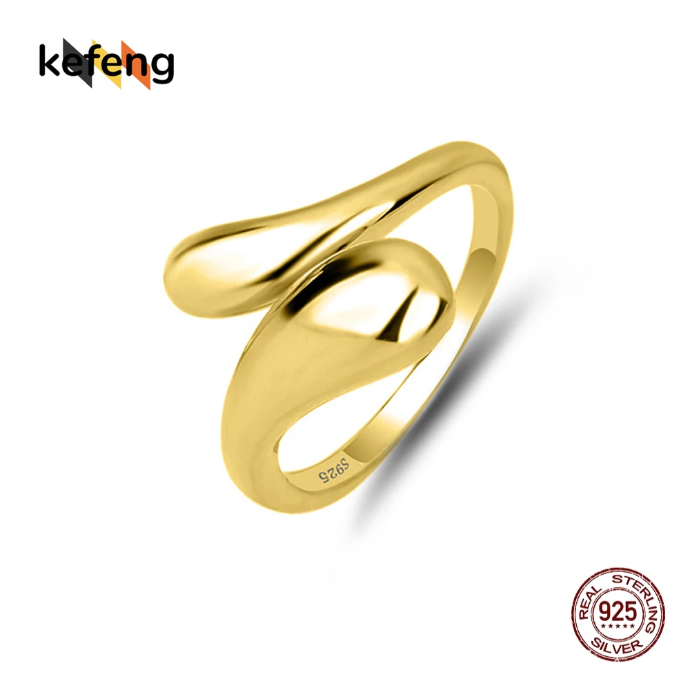 

S925 Silver Ring Women's Simple Double-layer Water Drop Fine European and American Jewelry Open Adjustable Female Ring