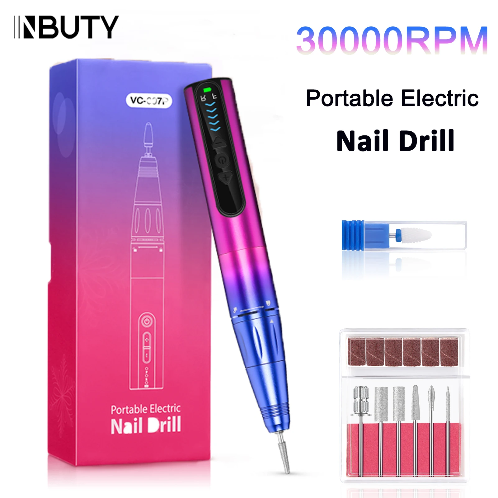 

Электрическая дрель для ногтей INBUTY с беспроводной зарядкой от USB, инструменты для ногтей, 30000 об/мин, профессиональная машинка для маникюра, ...