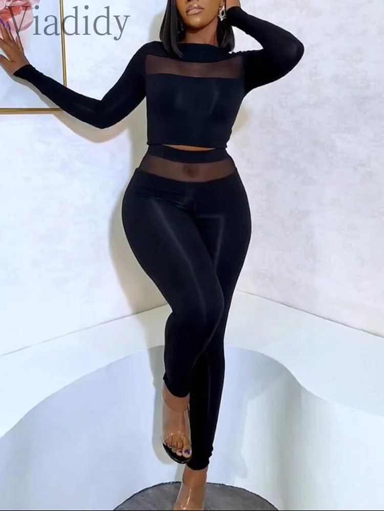 Женский сексуальный однотонный прозрачный сетчатый комплект из 2 предметов