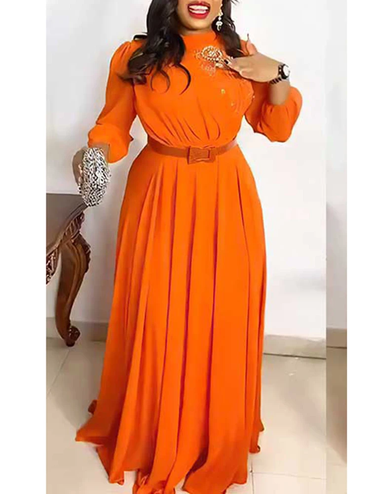 

Elegant African Dresses Chiffon Dubai Abaya Lantern Sleeve Backless Islamic Women Clothing Moroccan Turkey Long Robe