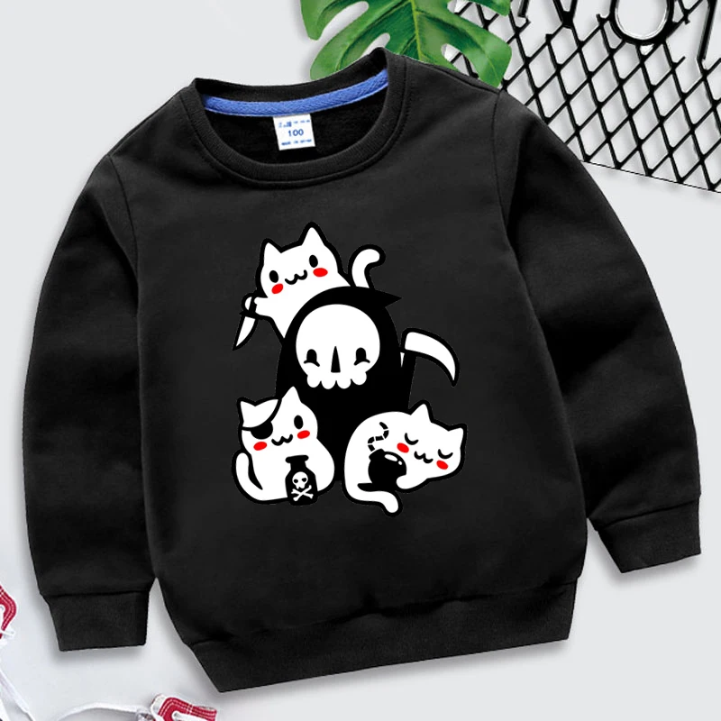 

Toddler Kids Boys T Shirts Tops Long Sleeve Pullover Sweatshirts Cat Skull Printed Kids Hoodies Halloween Days Outwear