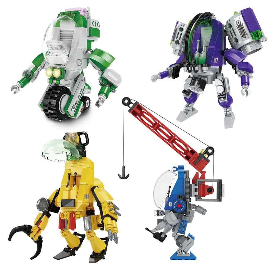

4Pcs City Crane Express Fire Police Combat Mecha Block Set Moc DIY Model Building Brick Toys For Boy Children