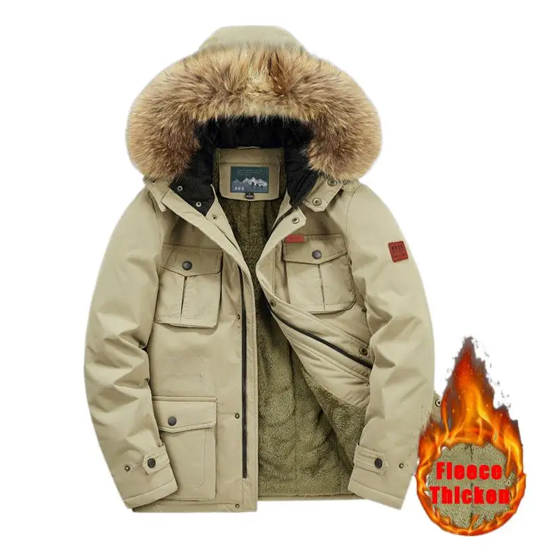 

Multi Pocket Fur Collar Outdoor Thick Thermal Military Jacket Jacket Jacket Men's Large Parkas Men's Fashion Winter Wool Hoodie