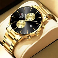 fashion mens watches luxury men gold stainless steel quartz wristwatch man casual leather watch luminous clock relogio masculino
