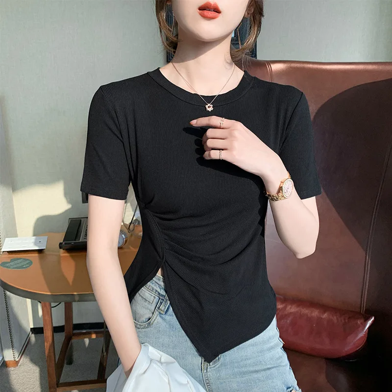 

Solid color round neck short sleeve summer new casual T-shirt grey
