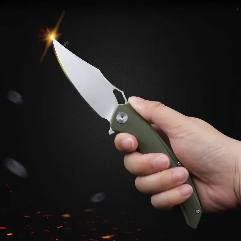 

Non-Slip Hunting Pocket Folding Knife D2 Thick Blade G10 Black/Green Handle EDC Survival Tactical Jungle Combat Camping Tools