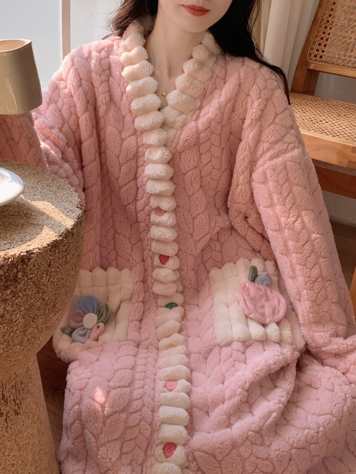 Coral Fleece Nightgown for Women Autumn and Winter Fleece-lined Thickened Flannel Japan fashion Bathrobe Materni Paj...