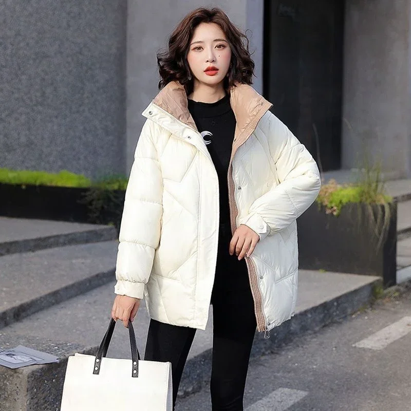 Хлопковое большое женское стеганое пальто стеганый белый пуховик длинные парки