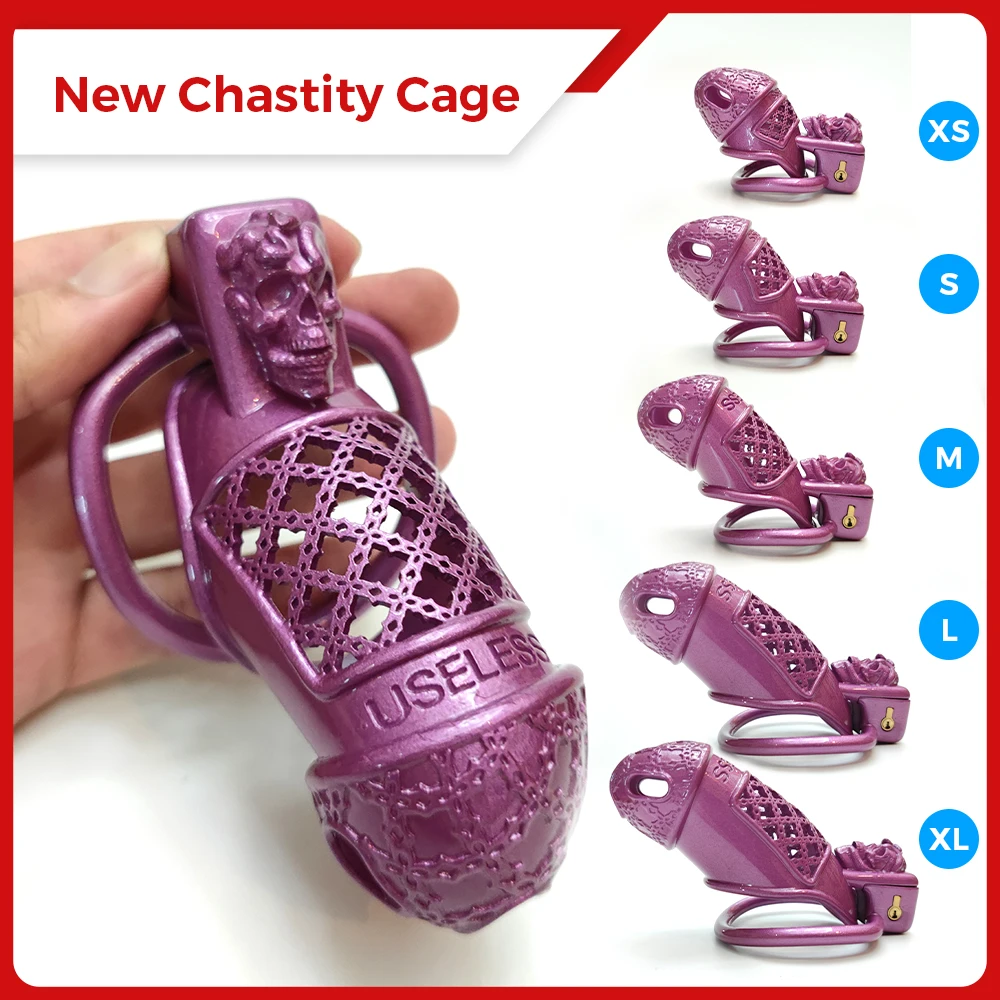 

BDSM Shackles Chastity Cage Purple Sissy Slave Device Male Bondage Men Cock Cage Penis Ring Adult Gay Ladyboy Shemale Sex Toys