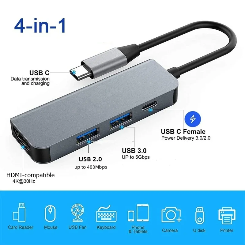 Совместим с док-станцией USB 3.0 2.0 TypeCPDC зарядкой концентратором Rankman C до 4K