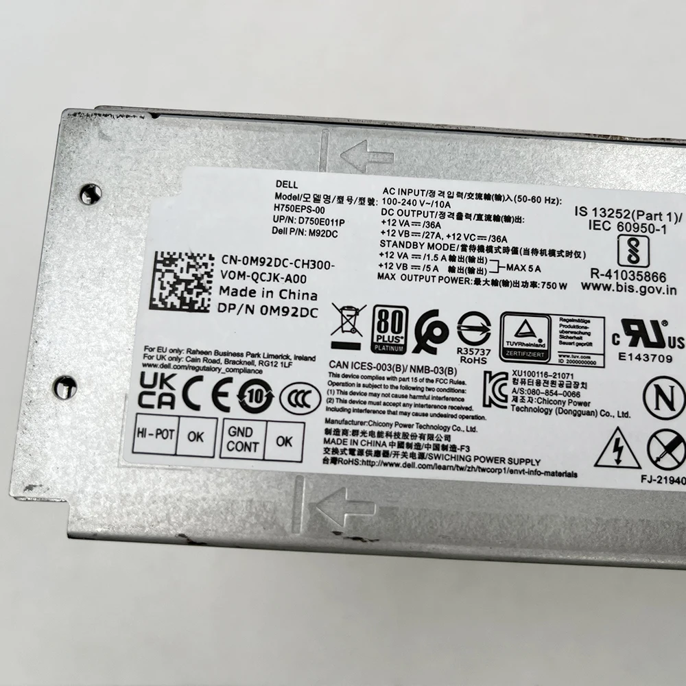 

H750EPS-00 For Dell XPS 8950 3910 T3660 750W Power Supply 0M92DC AC750EPS-00 0MP23Y L750EPS-00 0M2G8X