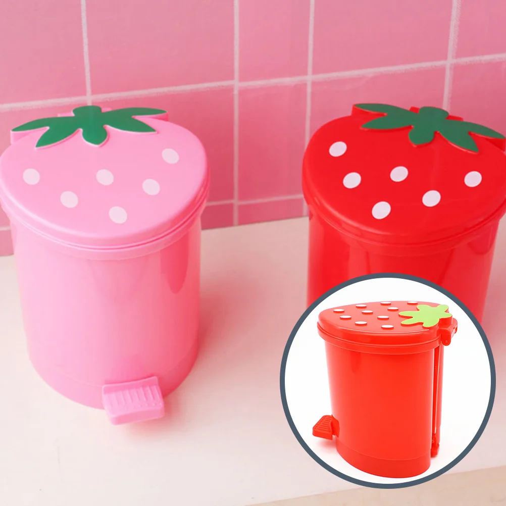 

Can Trash Garbage Mini Bin Desk Strawberry Desktop Cute Lid Waste Wastebasket Kawaii Tiny Tabletop Car Container Countertop