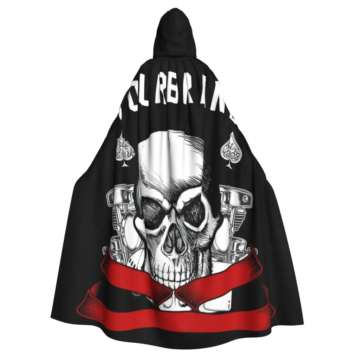 Skull With Machine Hand Drawing Vector Hooded Cloak Halloween Party Cosplay Woman Men Adult Long Witchcraft Robe Hood