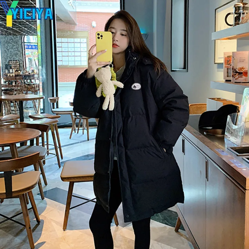 YICIYA Coats Woman Winter 2023 Thickening Hooded Parkas Puffer Mid Length Jackets Baggy Warm Fashion Cotton Coat Bubble Outwear