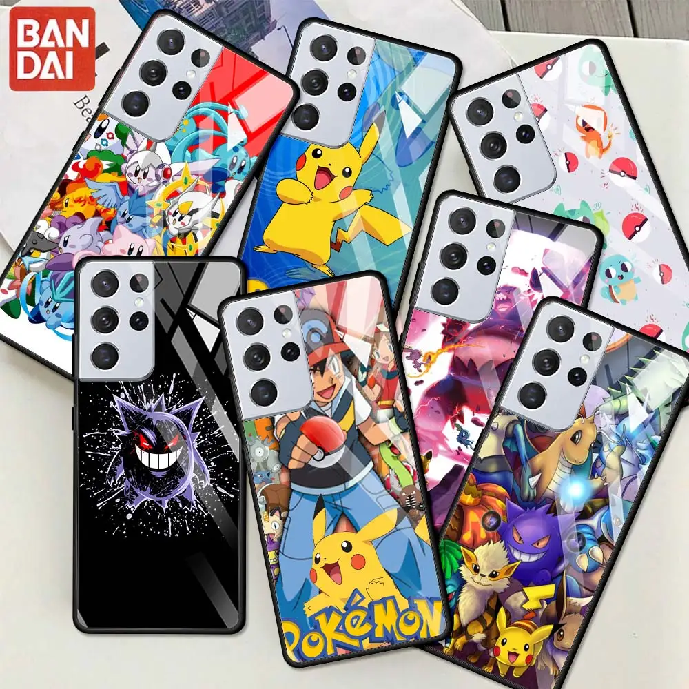 

Pokemon Cartoon Cute Glass Case For Samsung Galaxy S22 S20 FE S21 5G S10 S9 Plus Note 10 20 Lite Tempered Phone Cover