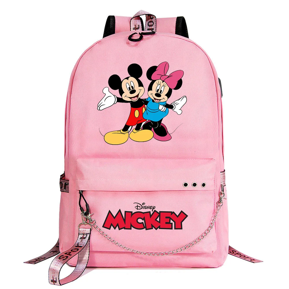 Disney Mickey Minnie Mouse USB Backpack School Bag Laptop Rucksack Women Men Backbag Travel Daypacks Chain Backpack Mochilas