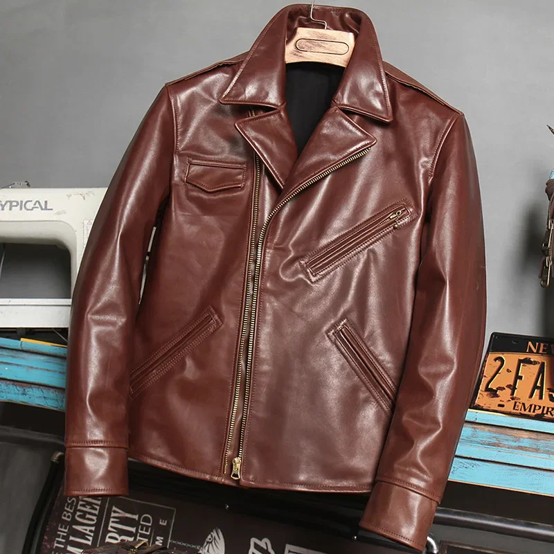 Модная байкерская куртка из коровьей кожи мужская укороченная на молнии с