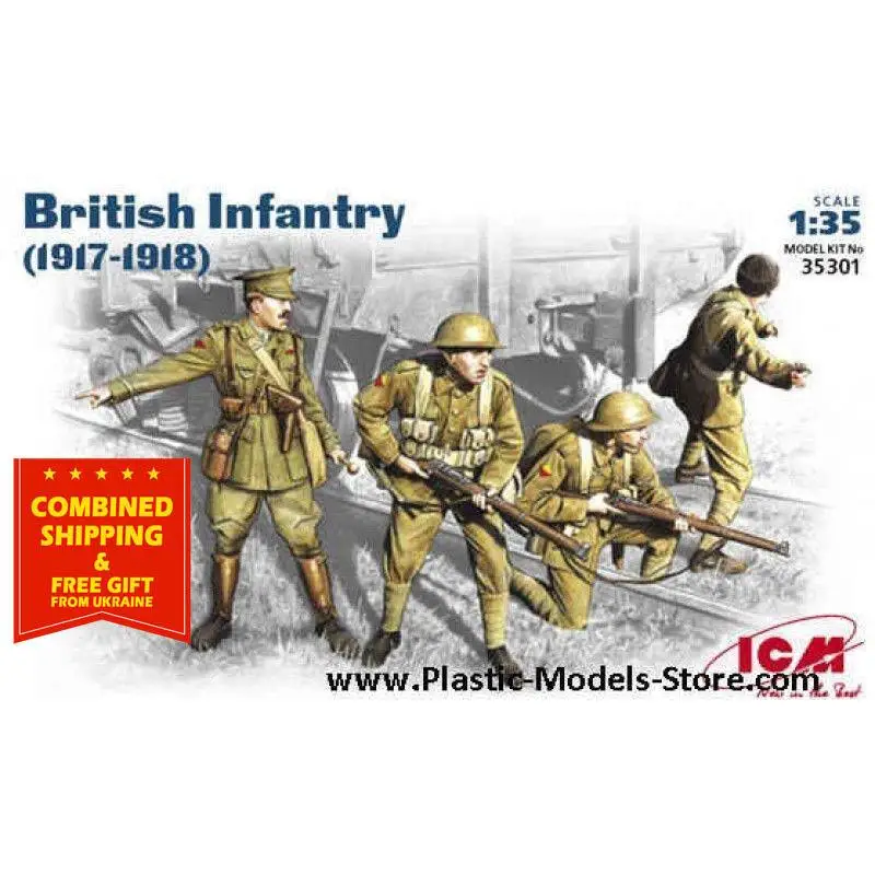 

Пластиковая модель ICM35301 ICM 1/35 британской пехоты 1917-1918 WWI 4 фигурки