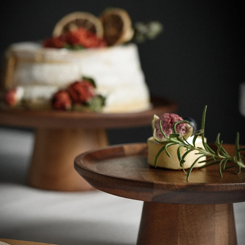 Тарелка для фруктов из дерева акации высокая нога личи украшения гостиной