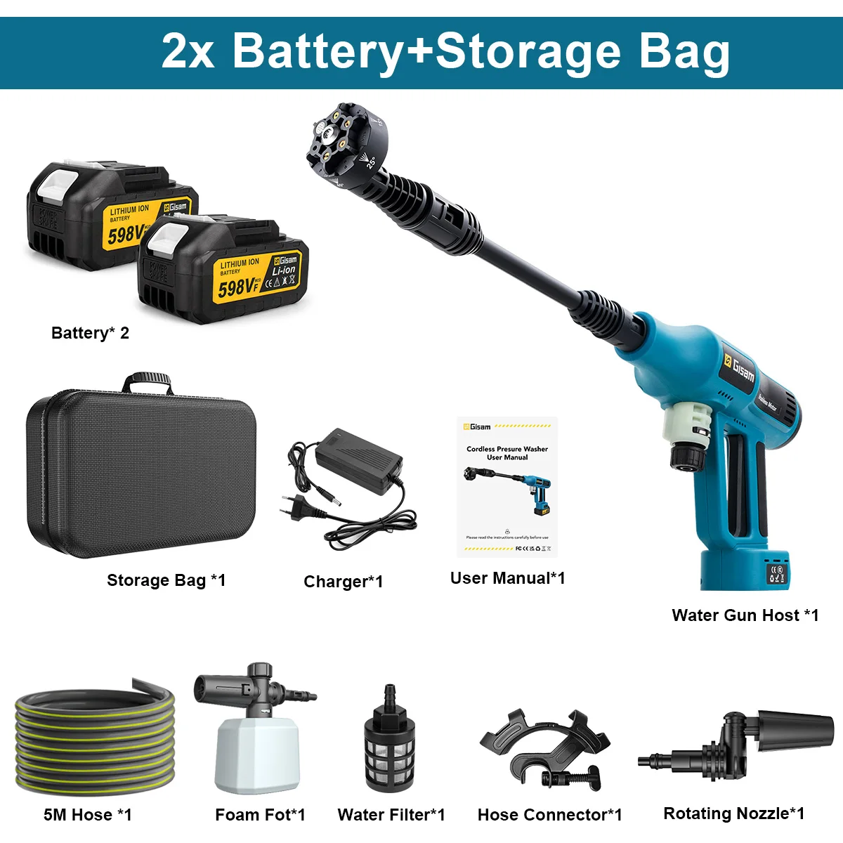 

Gisam Бесщеточный пистолет высокого давления 250 бар 4 передачи 18В