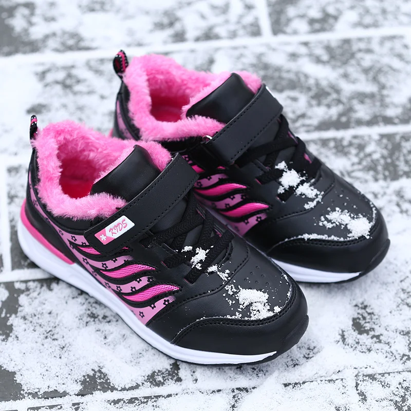 JIEMIAO 2022 Winter Children Running Shoes Kids Sneakers Outdoors Waterproof Non-slip Fur Warm Trainers Sport Shoes Girls Enfant