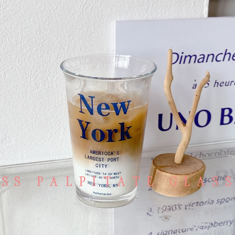 

PALPITATE French Glass Classic Letter Printing Home Office Milk Beer Ice Latte Breakfast Juice Drinking Cup Kitchen Accessories