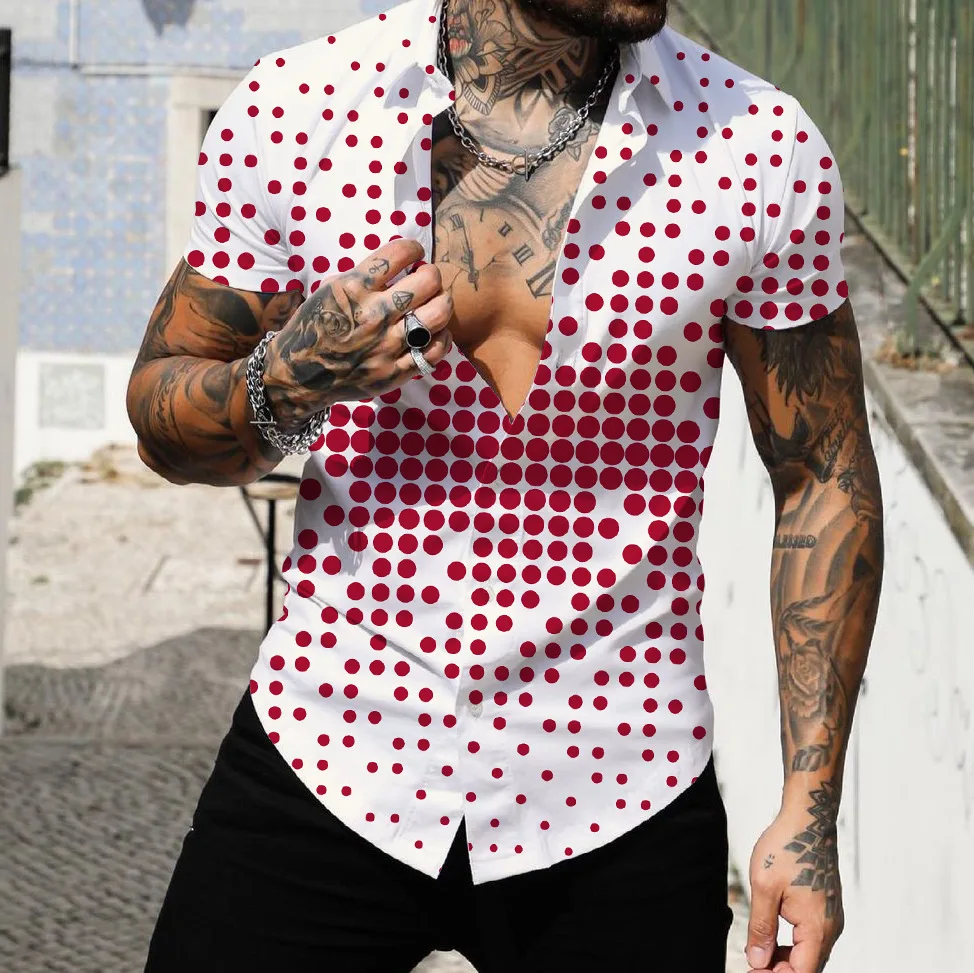 2022 New Summer Men's Short Sleeve Shirts 3D Printing Fashion Shirts Gradient Oversized T-Shirts Hawaiian Beach Casual Clothing