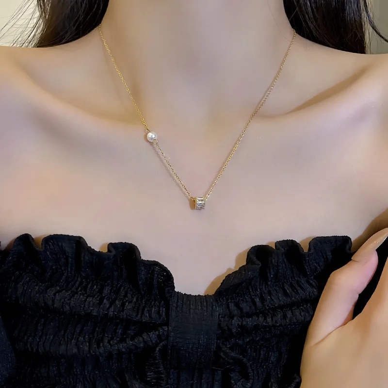 

Bead Choker Zircon Pendant Pearl Valentine's Day Gifts Vintage Jewelry Sets Heart Necklace for Women Gift for Girlfriend Cute