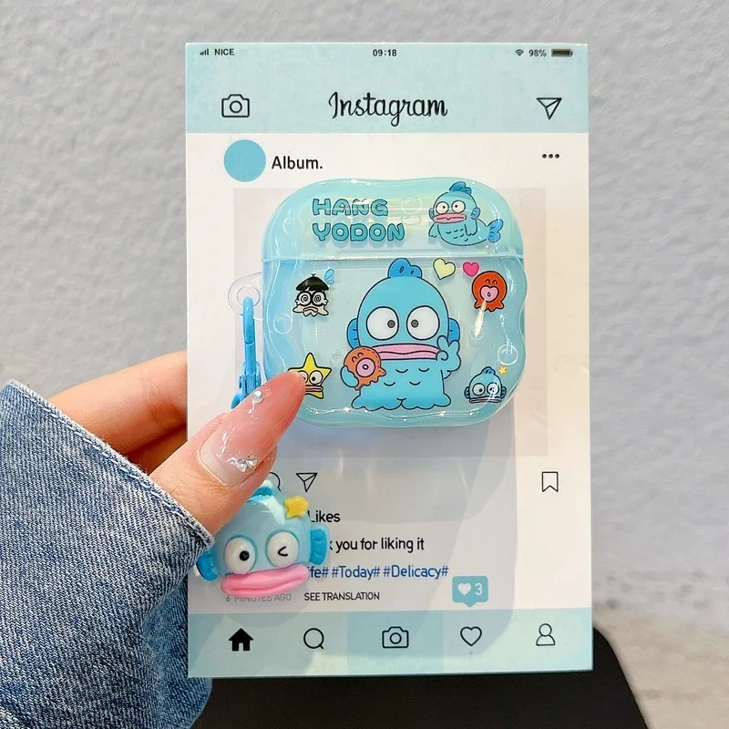 Фото Милый мультяшный чехол для наушников Sanrio Hangyodon для Airpods 1, 2, 3, 4 Pro 2, защитный чехол для беспроводной Bluetooth-гарнитуры с подвеской №1