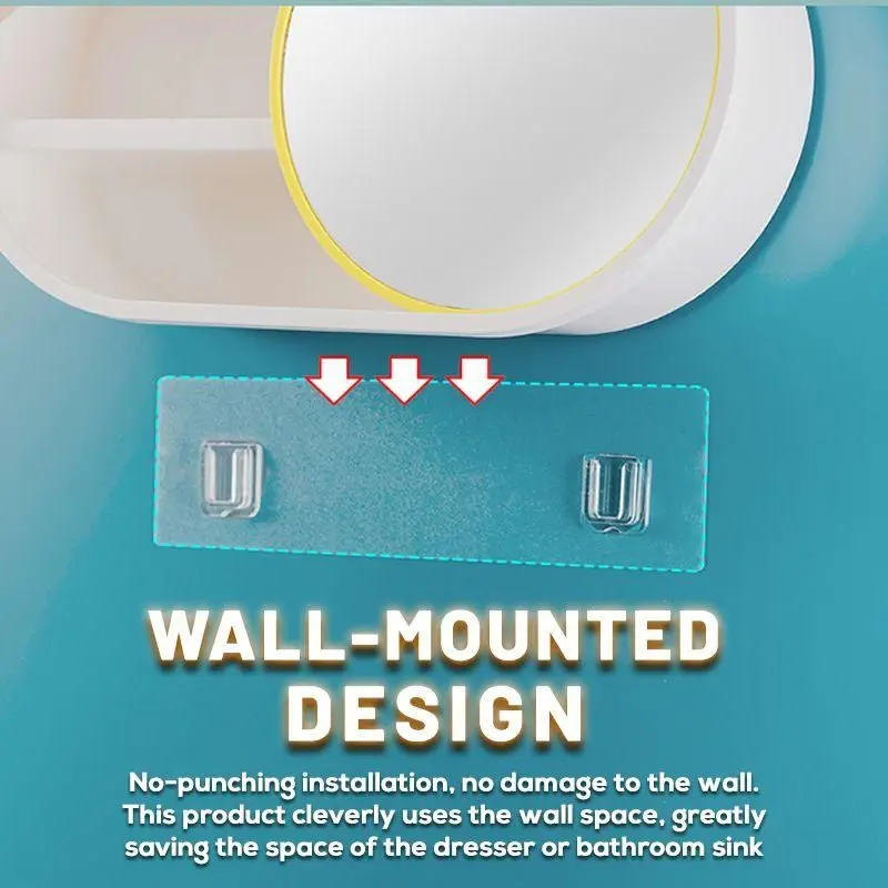 Waterproof Cosmetic Storage Box Wall-mounted Bathroom Beauty Makeup Organizer with Mirror Traceless skincare organizer |