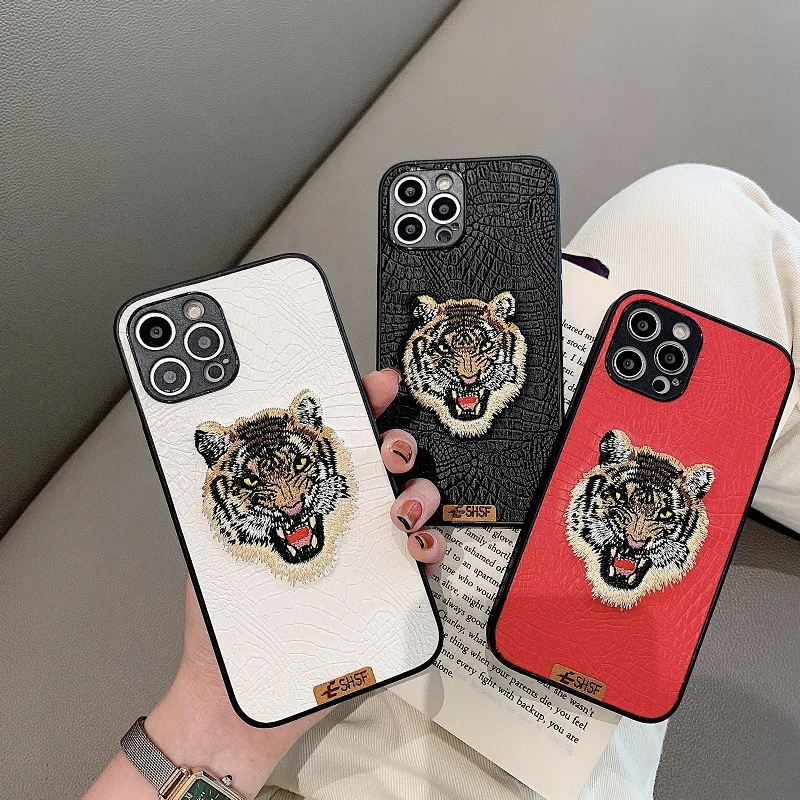 Чехол с 3D вышивкой головы тигра для iPhone 12 11 13 Pro Max XS 8 7 Plus X роскошный брендовый