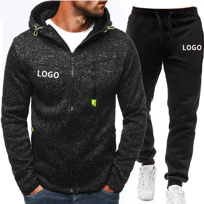 Custom Logo Brand Men Tracksuit 2 Pieces Sets Autumn Winter Jacket Casual Zipper Hoodies Sportswear+Pants Sports Suit Clothing
