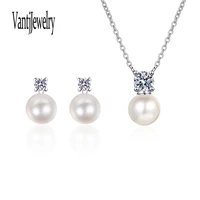 elegant moissanite jewelry set 925 sterling silver freshwater cultured pearl 8mm bridesmaid wedding jewelry for women brides