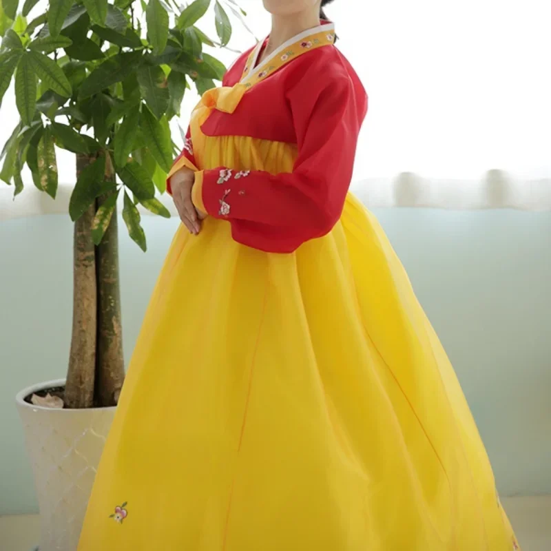Женское этническое платье Hanbok классическое красное/желтое традиционное