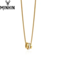 minhin round circle necklace pendant gold color stainless steel wheels necklaces for women cubic zirconia party jewelry choker