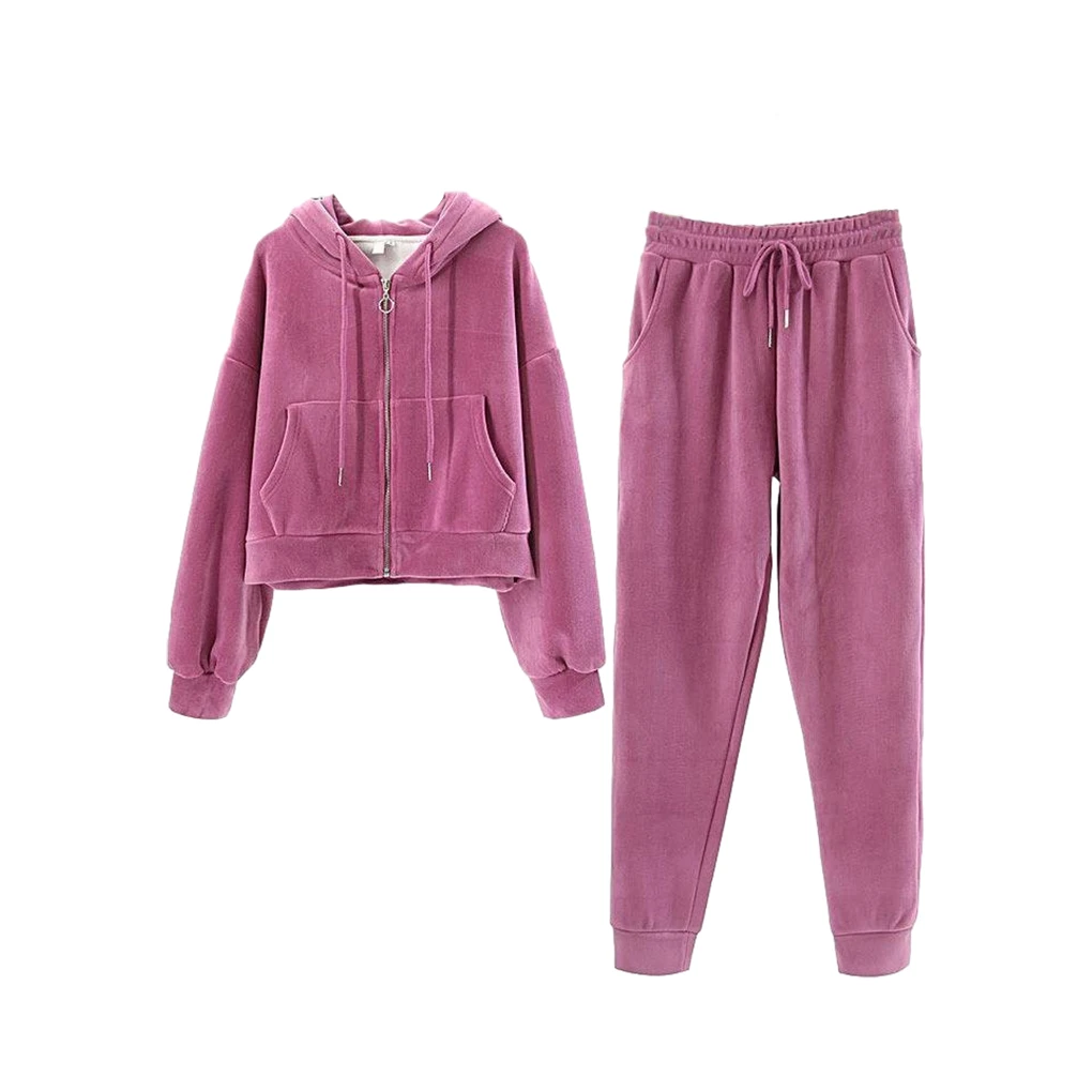 

Winter Autumn Women Casual Style Fitness Clothes Set Party Long Sleeve Front Zipper Hoodie Trousers Kit Clothing