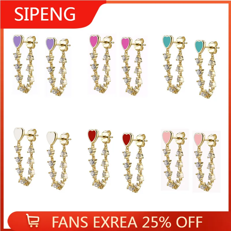 

Новые модные циркониевые серьги с длинной цепочкой и кисточками, милые неоновые серьги-подвески в форме сердца карамельных цветов для женщ...