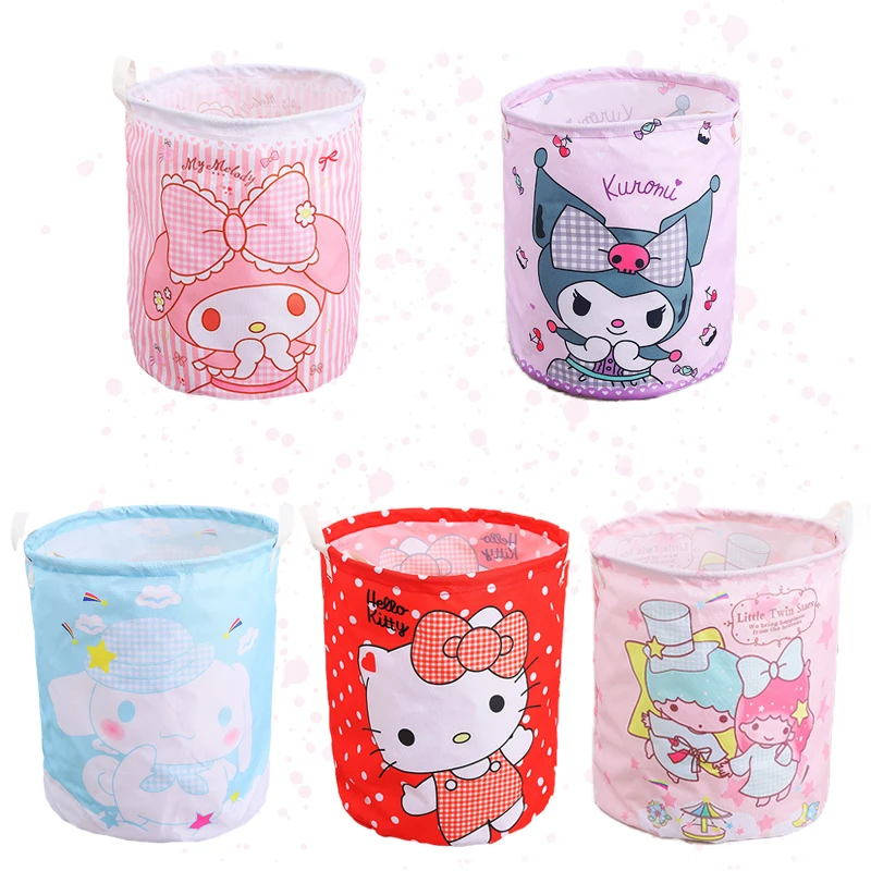 

Cartoon Bow Series My Melody KT Cat Cinnamoroll Kuromi Foldable Laundry Basket Kawaii Anime Large Capacity Oxford Storage Basket