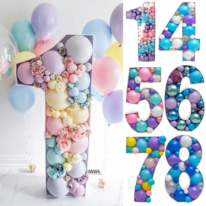 73/100cm Blank Giant Big Number Balloon Filling Box Mosaic Frame Balloons Backdrop Kids Adults Anniversary Birthday Party Decor