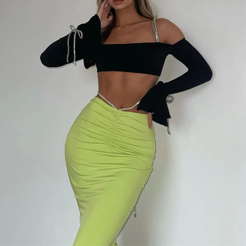 Женские сексуальные футболки с открытыми плечами и длинным рукавом однотонная