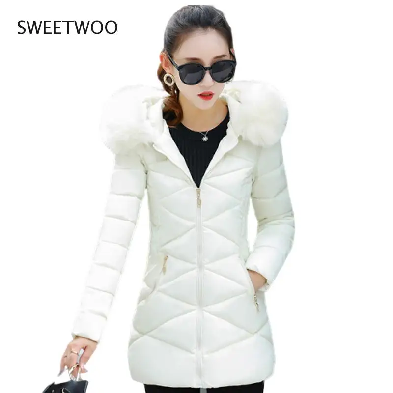 2019 Winter Jacket Women Big Fur Hooded Parka Long Coat Cotton Padded Female Jacket Casual Warm Thicken Outwear Feminina Tide