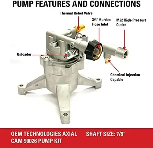 

Technologies 90026 Vertical Axial Cam Replacement Pressure Washer Kit, 3100 PSI, 2.4 GPM, 7/8" Shaft, Includes Hardware and