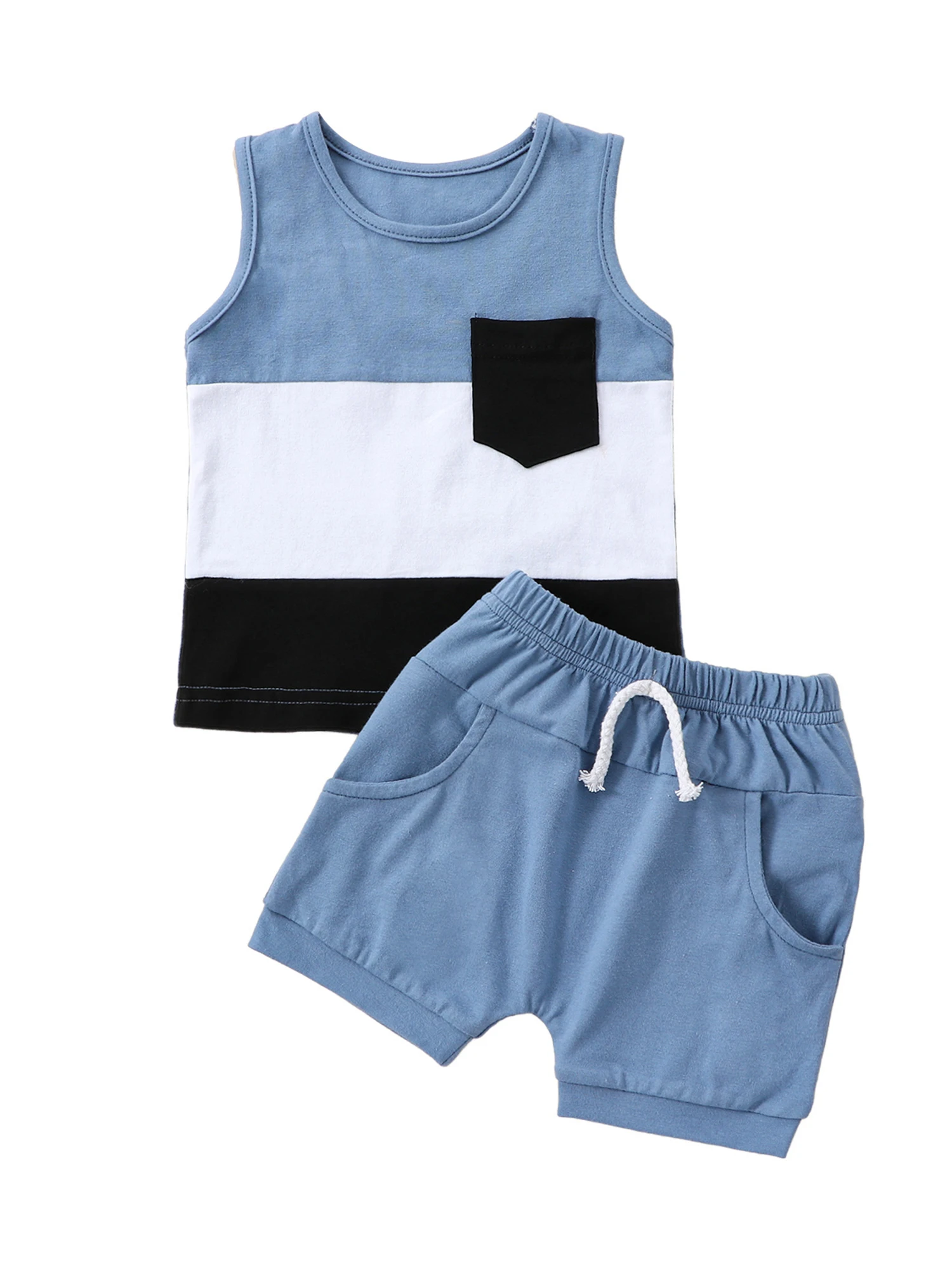 

Baby Boy Summer Outfit Sleeveless Color Block Tank Top and Shorts Set