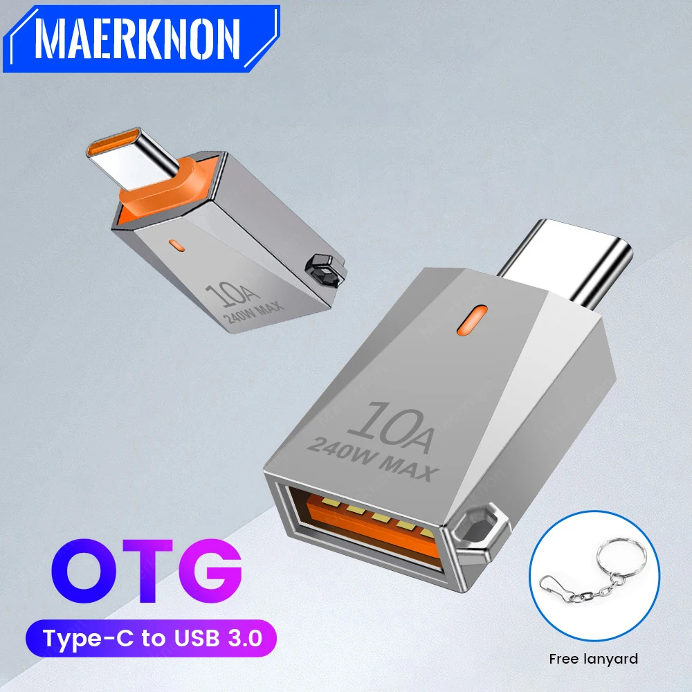 

10A 240W USB 3.0 To Type C OTG Adapter Type C Connector For Macbook Xiaomi 13 Samsung S20 USB C Male To USB Female OTG Converter