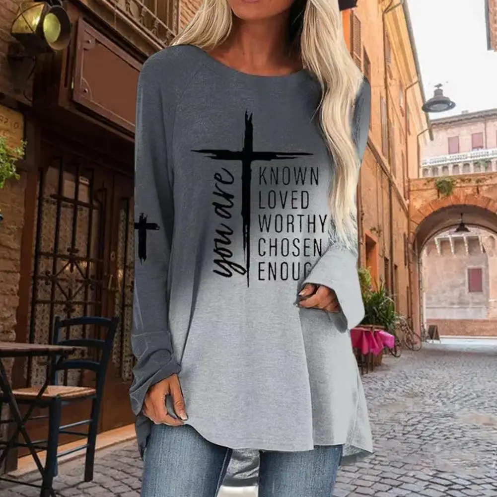 

Spring Autumn Trendy Relaxed Fit Crew Neck T-shirt Elegant Women Pullover Cross Pattern for Daily Wear