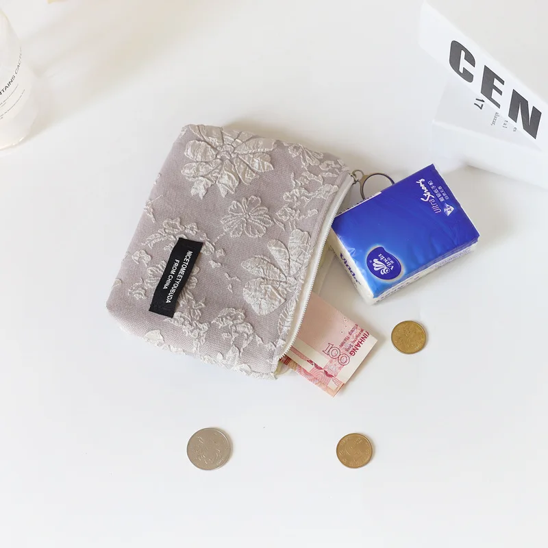 Women Cute Coin Purse Jacquard Fabric Mini Pouch Portable Change Purse Korean Style Floral Coin Bags Credit Card Keys Wallets